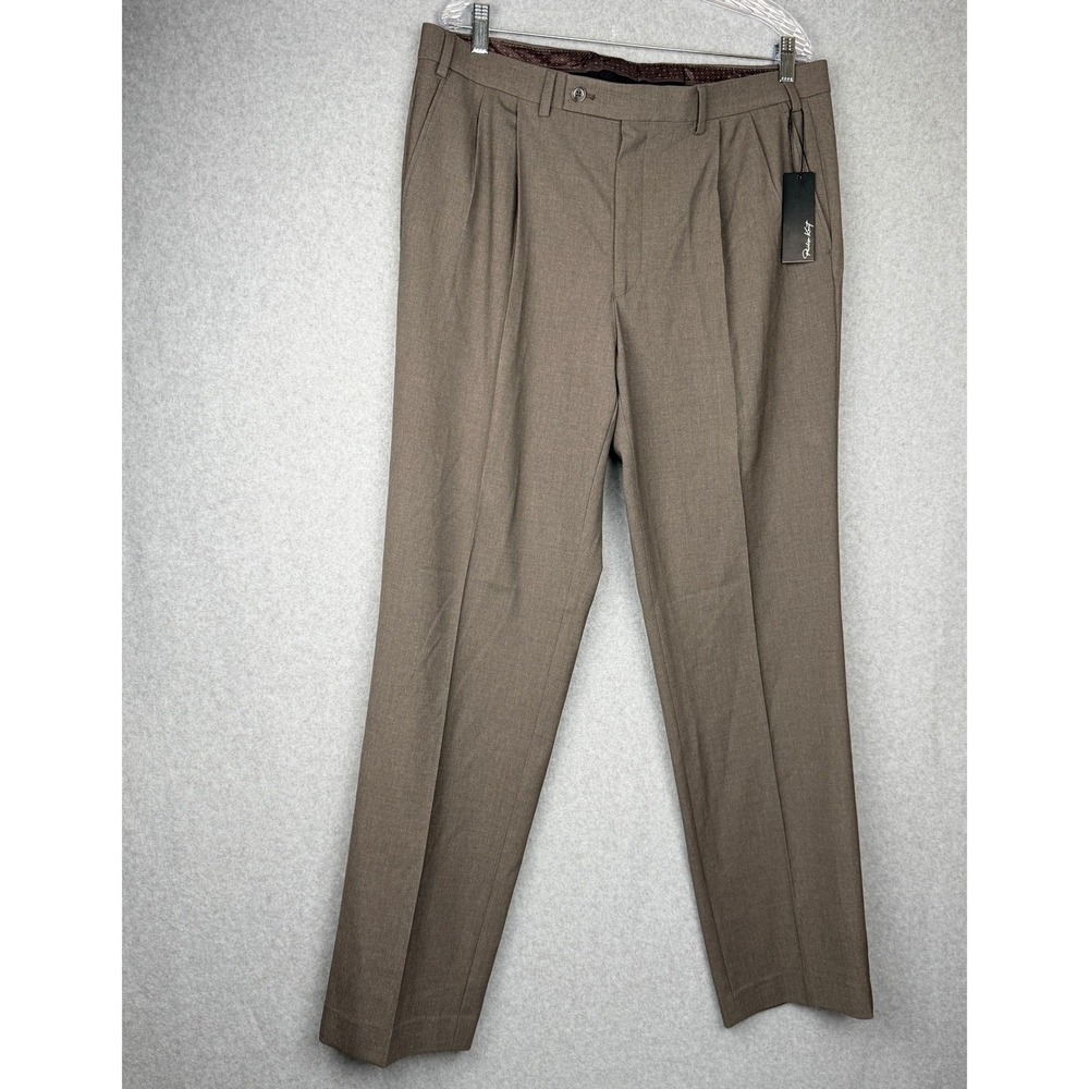 Philip Kent Mens Brown Pleated Performance Dress Pants Classic Fit 36Wx32L